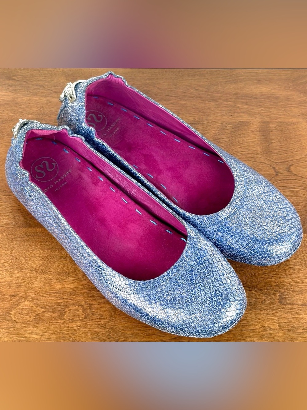 Soto Massini Terzetto Metal Charms Mermaid Blue Shimmer Ballet Flats Size 11